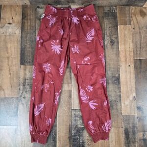Maloja Cotton Floral Print Jogger Pants Women Small Burgundy Casual Gym Dance